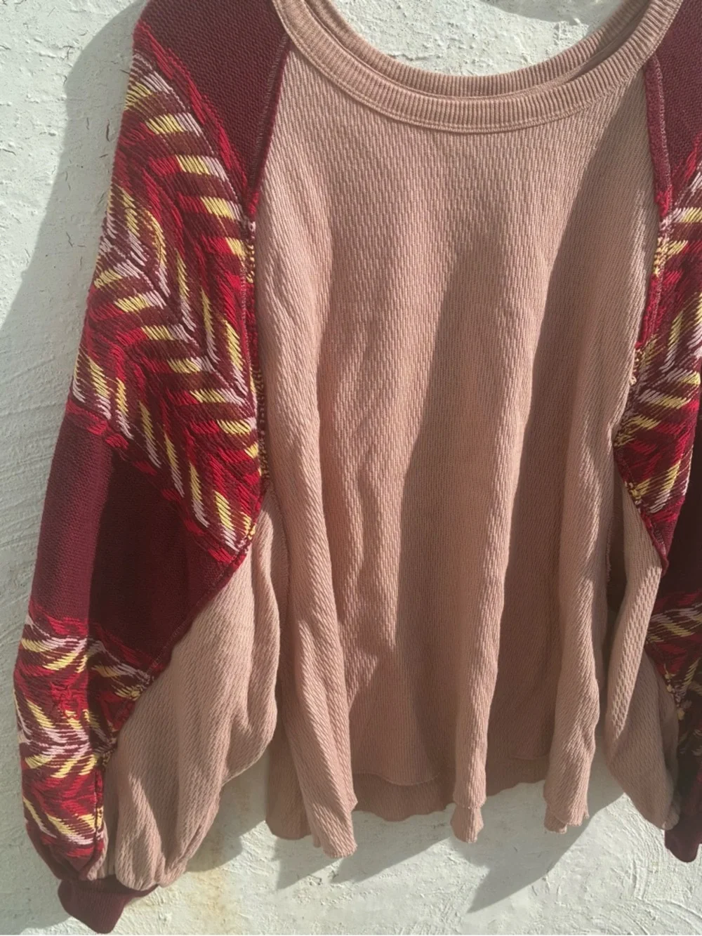 Free People Medium Rainbow Dreams Pullover Top S Balloon Sleeve Arizona Sands - Picture 9 of 14